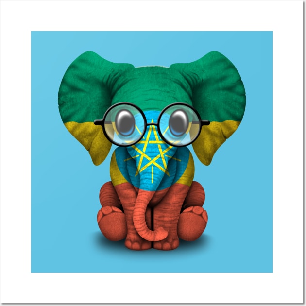 Baby Elephant with Glasses and Ethiopian Flag Wall Art by jeffbartels